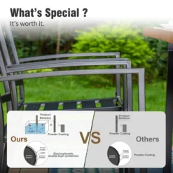 Captiva Designs 8pc Outdoor Rectangle Steel Dining Table & Stackable Metal Chairs & Beige Umbrella -Furniture GUEST ce10dcde 02ac 4223 ac70 15038fd5bc93 5