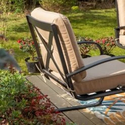 7pc Patio Dining Set With Rectangle Table With 2.6" Umbrella Hole & C-Spring Padded Arm Chairs - Captiva Designs -Furniture GUEST ce34bd30 8fbd 4e6e b492 32ec29875180