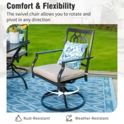 Captiva Designs 9pc Spacious Slat-top Square Metal Table With Umbrella Hole & Swivel Steel Chairs -Furniture GUEST cf4c10e0 7d5d 492f 9df1 ad2dbfdfca91