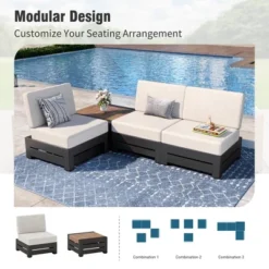 Captiva Designs Outdoor Patio Modular Sectional Sofa Conversation Set With Deep Cushions And Wood Grain Table -Furniture GUEST cf55ea05 7a08 4f99 9a0c 0395f316b7e4