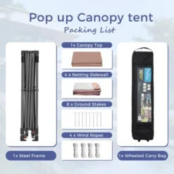 Captiva Designs 10x10 Ft Pop-Up Canopy Tent With UV Protection, Mesh Sidewalls, And Easy Setup Roller Bag, Beige -Furniture GUEST d0070928 e184 405b b8eb 154111c18041