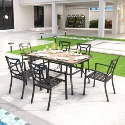 Outdoor Rectangle Dining Table With Steel Frame & 1.57" Umbrella Hole - Captiva Designs -Furniture GUEST d00d8a29 7383 4d24 aae1 75818f126639