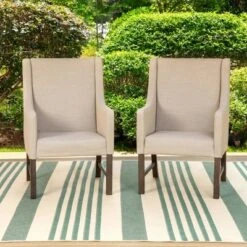 Captiva Designs 7pc Patio Dining Set Wood-look Rectangle Table & Cushioned Metal Chairs -Furniture GUEST d01ed154 bb56 47b8 9aac 10c0378a5ef3