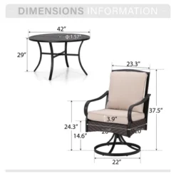 Captiva Designs 5pc Outdoor Patio Metal Dining Table & Rattan Chairs With Removable Cushions -Furniture GUEST d04cbbb3 b159 48f9 a108 f18385e439f7