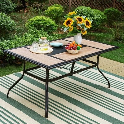 7pc Patio Dining Set With Rectangular Table With Umbrella Hole & C-Spring Motion Chairs - Captiva Designs 7 7pc Patio Dining Set With Rectangular Table With Umbrella Hole & C-Spring Motion Chairs - Captiva Designs - Image 5