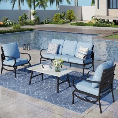 Captiva Designs 4 PCS Metal Patio Furniture Conversation Set With Coffee Table For Garden Porch Backyard 15 Captiva Designs 4 PCS Metal Patio Furniture Conversation Set With Coffee Table For Garden Porch Backyard - Image 13
