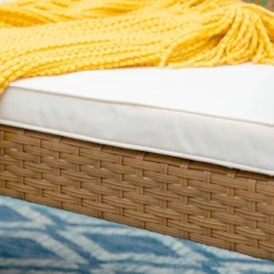 Captiva Designs 4pc Conversation Set: Rattan Loveseat, Coffee Table, Weather-Resistant -Furniture GUEST d0f94467 0d93 4e18 9b53 74d372555a06