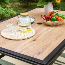 Outdoor Rectangle Dining Table With Steel Frame & 1.57" Umbrella Hole - Captiva Designs -Furniture GUEST d10524e7 30d8 4da8 9132 4b350f43408e 3