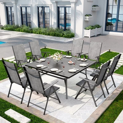 Captiva Designs 9pc Spacious Slat-top Square Metal Table With Umbrella Hole & Reclining Foldable Sling Chairs 17 Captiva Designs 9pc Spacious Slat-top Square Metal Table With Umbrella Hole & Reclining Foldable Sling Chairs - Image 15