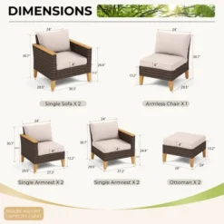 Captiva Designs 9pc Wicker Outdoor Patio Rattan Sectional Conversation Set With Cushioned Ottoman