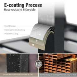 Captiva Designs 8pc Patio Dining Slat-top Rectangle Table & Stackable Steel Chairs & 13ft Large Umbrella -Furniture GUEST d1efb170 9e1f 4313 b516 75a63d6f09c9