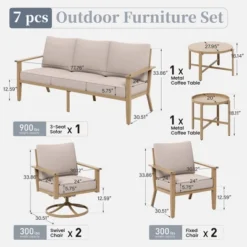 Captiva Designs 7PC Outdoor Patio Cross-Band Back Conversation Set With Thick Cushions For Deck, Garden, Or Poolside -Furniture GUEST d20fb377 2f7e 474d a422 3cc793ba0333