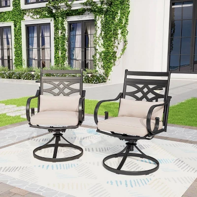 5pc Outdoor Dining Set With Swivel Chairs With Thick Seat & Back Cushions & Square Faux Wood Tabletop With Umbrella Hole - Captiva Designs 9 5pc Outdoor Dining Set With Swivel Chairs With Thick Seat & Back Cushions & Square Faux Wood Tabletop With Umbrella Hole - Captiva Designs - Image 7