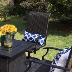 5pc Patio Dining Set With Square Steel Fire Pit With Faux Wood Tabletop & Rattan 360 Swivel Chairs - Captiva Designs -Furniture GUEST d2255e3b d43c 4e07 94e8 71a75ebc5377