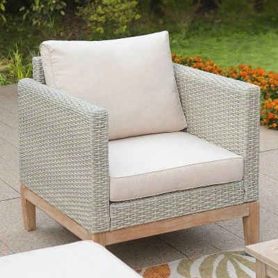Captiva Designs 5pc Outdoor Wicker Rattan Conversation Set Beige: UV-Resistant, Includes Sofa & Ottomans 4 Captiva Designs 5pc Outdoor Wicker Rattan Conversation Set Beige: UV-Resistant, Includes Sofa & Ottomans - Image 2