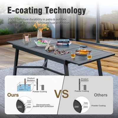 Captiva Designs 9pc Patio Slat-top Adjustable Steel Rectangle Table & Stylish Arm Chairs With Cushions 6 Captiva Designs 9pc Patio Slat-top Adjustable Steel Rectangle Table & Stylish Arm Chairs With Cushions - Image 4