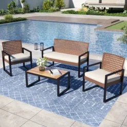 Captiva Designs 4pc Outdoor Patio Wicker Rattan Cushioned Conversation Set With Armchairs And Coffee Table -Furniture GUEST d38c28fd 19da 45f0 9aeb b83f0b0609bd