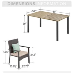 Captiva Designs 7pc Patio Slatted Top Steel Dining Table With Umbrella Hole & Cushioned Armrest Rattan Chairs -Furniture GUEST d39cf1f8 a7e7 4588 a734 a2d7c781d4df