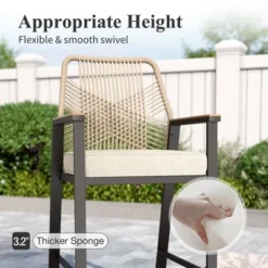 Captiva Designs Outdoor Patio Dining Bar Set With Steel Bar Table & Rattan Bar Stools With Cushions -Furniture GUEST d410a9aa a8fa 436c 96c2 059751cf9f65