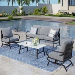 Captiva Designs 4 PCS Metal Patio Furniture Conversation Set With Rocking Armchairs For Garden Porch Backyard -Furniture GUEST d411c615 3218 47c2 bca9 69e1ade8bd46