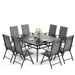 Captiva Designs 9pc Spacious Slat-top Square Metal Table With Umbrella Hole & Reclining Foldable Sling Chairs 19 Captiva Designs 9pc Spacious Slat-top Square Metal Table With Umbrella Hole & Reclining Foldable Sling Chairs -Furniture GUEST d4b33da0 0687 4e52 9fcf 8c7600812eb4