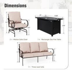 Captiva Designs 4pc Extra Large Metal Outdoor Patio Fire Pit Set With Rocking Pattern-back Chairs