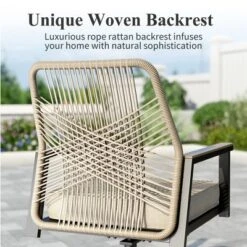 Captiva Designs 9pc Patio Dining Set With Spacious Slat-top Square Metal Table & Beige Rattan Chairs -Furniture GUEST d5388b62 b63b 4292 bd7c 7dacf41b9a20 2