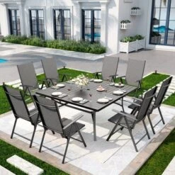 Captiva Designs 9pc Spacious Slat-top Square Metal Table With Umbrella Hole & Reclining Foldable Sling Chairs 29 Captiva Designs 9pc Spacious Slat-top Square Metal Table With Umbrella Hole & Reclining Foldable Sling Chairs -Furniture GUEST d5663bde 411d 4c7f a9a6 64707493feaf