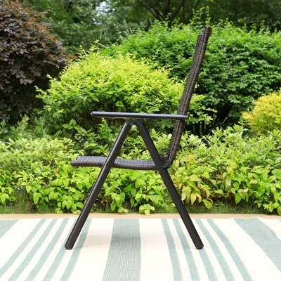 7pc Outdoor Dining Set: Wicker Chairs With Metal Table, Umbrella Hole - Captiva Designs 10 7pc Outdoor Dining Set: Wicker Chairs With Metal Table, Umbrella Hole - Captiva Designs - Image 8