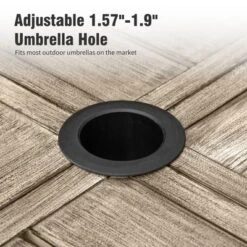 Captiva Designs 9pc Spacious Slat-top Square Metal Table With Umbrella Hole & Brown Textilene Fixed Chairs -Furniture GUEST d6a5e4fe f7da 4eb6 b1bc 9b26f64140f4