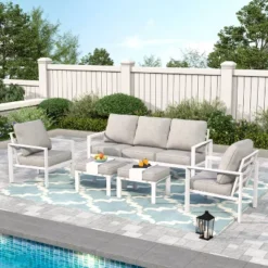 Captiva Designs 5pc Modern Aluminum Outdoor Patio Conversation Set With Ottomans -Furniture GUEST d712c32f 620b 4b44 a38f bf3bdf199977