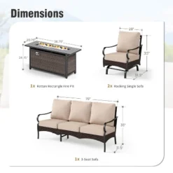 Captiva Designs 4pc Extra Large Metal And Rattan Outdoor Patio Fire Pit Set With Rocking Armchairs