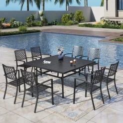 Captiva Designs 1pc Patio Spacious Slat-top Square Metal Dining Table With Umbrella Hole For 8 -Furniture GUEST d77dd5ed 44b1 427c b826 0fa51e583a0b