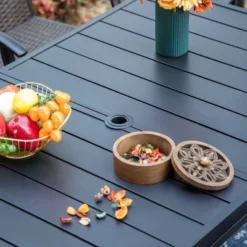 7pc Patio Dining Set With Rectangle Table With 2.6" Umbrella Hole & Steel Arm Chairs - Black - Captiva Designs -Furniture GUEST d7c2aa83 132a 4a0e 9bc5 6712cb400b1c