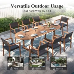 Captiva Designs 9pc Acacia Wood Patio Furniture Set With Expandable Dining Table & Arm Chairs -Furniture GUEST d7d26843 b81e 477a 9b1d e45e143993cb