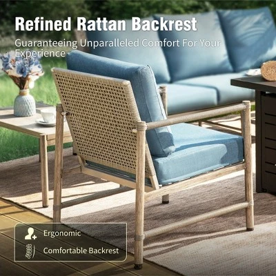 Captiva Designs 4pc Outdoor Wicker Patio Fire Pit Set With Armchairs For Poolside, Backyard 10 Captiva Designs 4pc Outdoor Wicker Patio Fire Pit Set With Armchairs For Poolside, Backyard - Image 8