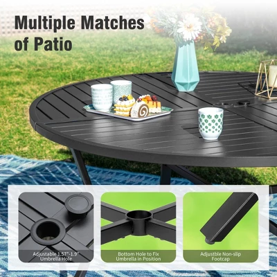 Captiva Designs 7pc Outdoor Dining Steel Table With Umbrella Hole & Metal Frame Arm Chairs 5 Captiva Designs 7pc Outdoor Dining Steel Table With Umbrella Hole & Metal Frame Arm Chairs - Image 3