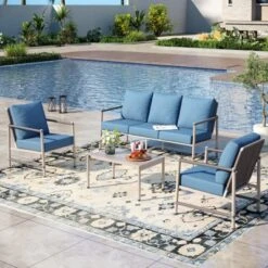 Captiva Designs 4PC Outdoor Wicker Patio Conversation Set With Coffee Table For Poolside, Backyard -Furniture GUEST d9771aee d48c 4368 b9c6 7c97c71ec94b