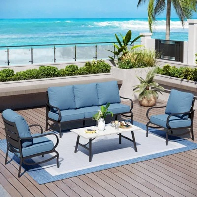 Captiva Designs 4 PCS Metal Patio Furniture Conversation Set With Coffee Table For Garden Porch Backyard 11 Captiva Designs 4 PCS Metal Patio Furniture Conversation Set With Coffee Table For Garden Porch Backyard - Image 9