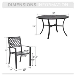Captiva Designs 5pc Patio Dining Steel Set With Slat-top Round Table & Metal Chairs With Stylish Back -Furniture GUEST d9f3a5a8 0190 4360 9e59 8fab6e811512