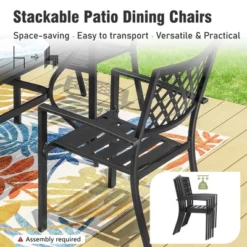 Captiva Designs 7pc Black Round Slatted Steel Table With Umbrella Hole& Metal Armrest Chairs -Furniture GUEST da4137c5 15e7 4983 bab3 ea47b18035e3 1