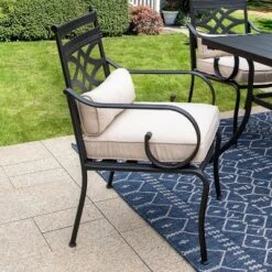 7pc Outdoor Dining Set With Chairs With Cushions & Large Metal Table With Umbrella Hole - Captiva Designs -Furniture GUEST da41f86a 8194 4f07 95bf 63fe2efd58fd 1
