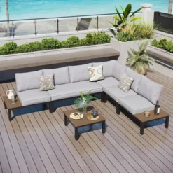 Captiva Designs Outdoor Off-white Conversation Set With Sectional Sofa & Coffee Table & Removable Cushion -Furniture GUEST daccf21e a018 46fa a5e8 ca4a4388a9cf