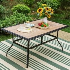 Metal Patio Dining Set With 60"x37" Table With Umbrella Hole & 6 Sling Motion Chairs - Captiva Designs -Furniture GUEST dae3aef7 802c 4d25 a494 a46d4ed07c56