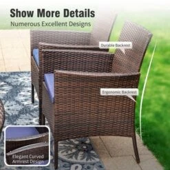 Captiva Designs 8pc Patio Wood-look Rectangle Metal Dining Table & Rattan Chairs & Market Umbrella -Furniture GUEST dba3bdd7 a916 400c 8dfa c7bcdec8517a