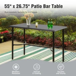 Captiva Designs 5pc Rectangle Steel Bar Table With C-shaped Cross Bracket & High Bar Stools