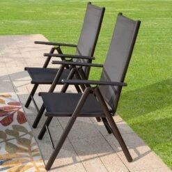 5pc Patio Set With Square Table & Reclining Sling Chairs With Armrests - Captiva Designs -Furniture GUEST dbd15e9f 554e 4c6a 98a9 d53493fa43ca 5