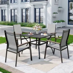5pc Patio Dining Set With Mesh Square Table & Aluminum Frame Sling Chairs - Captiva Designs: Outdoor Furniture Ensemble -Furniture GUEST dbf11f3b 67a9 41a8 8501 75fe0f9a7bf6
