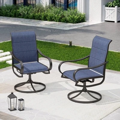 Captiva Designs 9pc Patio Slat-top Square Metal Dining Table And Padded Sling Swivel Chairs 4 Captiva Designs 9pc Patio Slat-top Square Metal Dining Table And Padded Sling Swivel Chairs - Image 2
