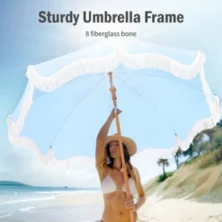 Captiva Designs 7ft Portable Patio Umbrella With Fringe - Stylish Outdoor Shade With UPF 50+ Protection (No Base)